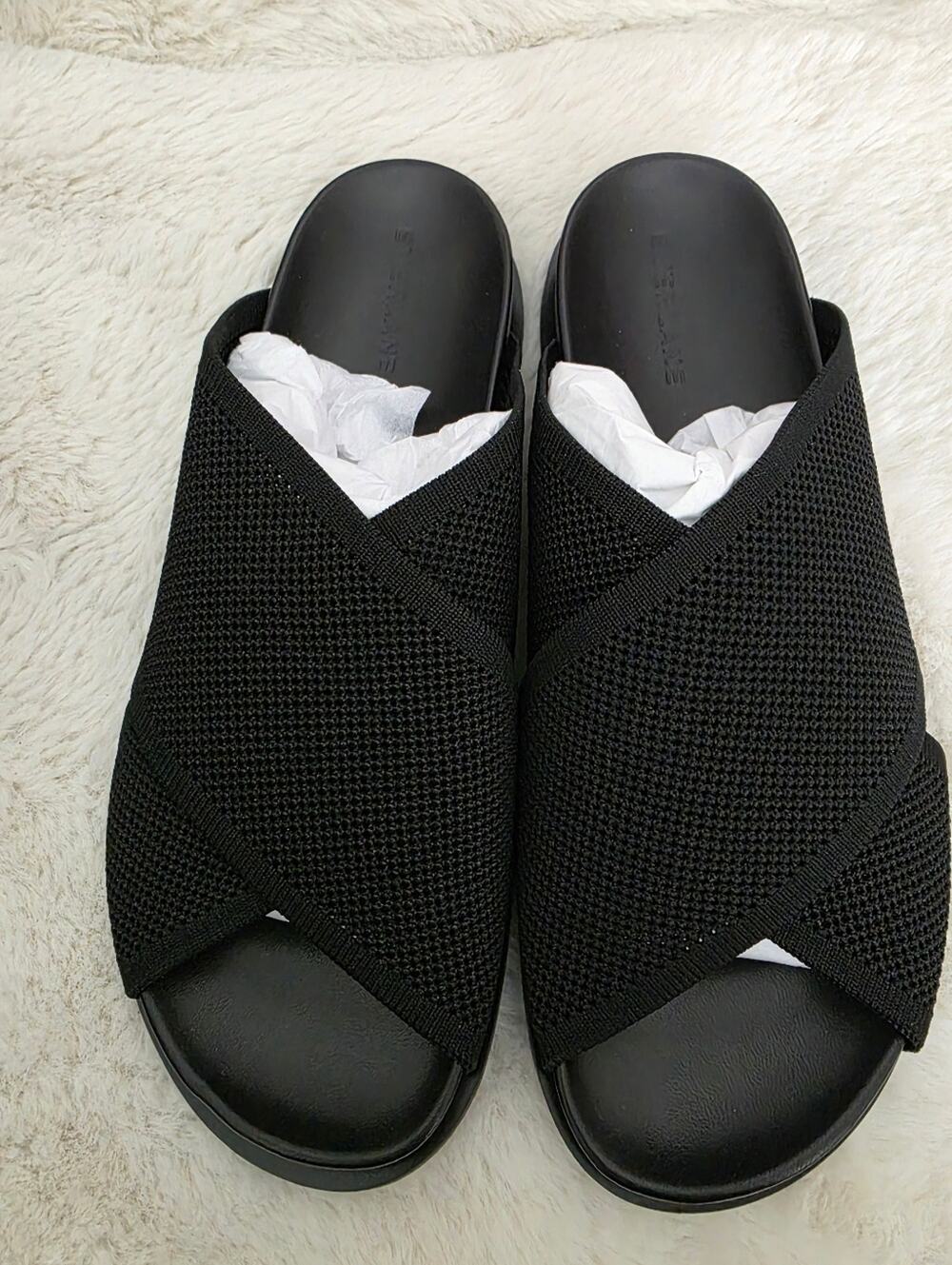 Everlane ReKnit Form Crossover Mesh Cross Strap Slide Sandal Black Shoes NEW 9